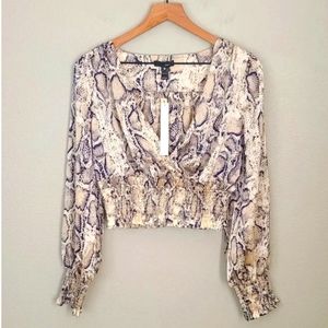 Aqua Snake Skin Surplice Crop Top